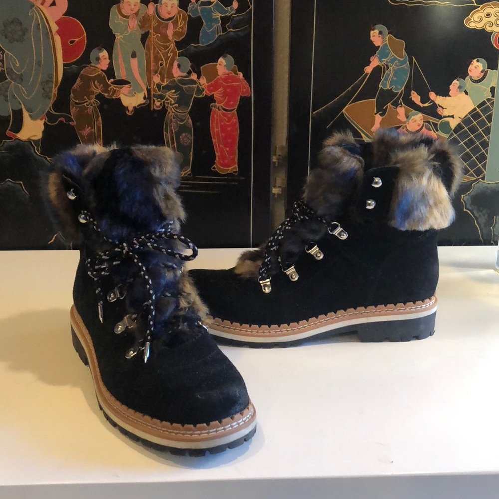 Sam Edelman Black/Tan Faux Fur Boots 8